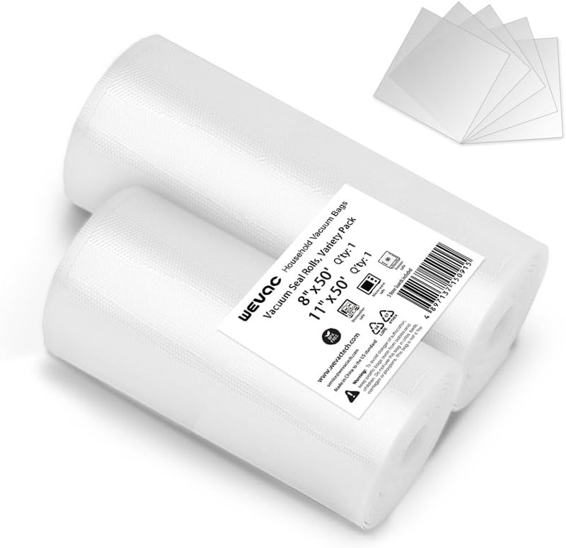 Wevac 8" x 50' and 11" x 50' Vacuum Sealer Rolls, 2 Pack-Ideal for Food Storage, Sous Vide, and Meal Prep, Keep Food Fresh and Nutrients, Lite - Image 1